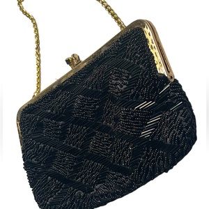 VINTAGE WAHLBORG HANDBEADED BAGS BLACK BEADED VERY RARE EXCELLENT VINTAGE COND